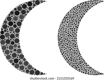 Dotted moon icon. Mosaic moon icon designed from round elements in different sizes and color tinges. Vector round elements are organized into illustration moon icon.