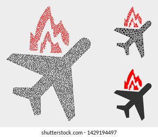 Dotted And Mosaic Airplane Crash Icons. Vector Icon Of Airplane Crash Formed With Irregular Round Pixels. Other Pictogram Is Combined From Square Pixels.