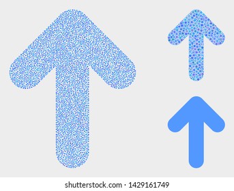 Dotted and mosaic up arrow icons. Vector icon of up arrow combined of scattered spheric elements. Other pictogram is formed from elements.