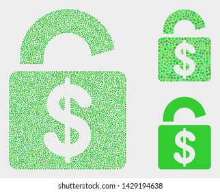 Dotted and mosaic bank lock icons. Vector icon of bank lock combined with scattered round dots. Other pictogram is composed from dots.