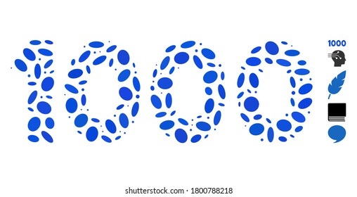 Dotted Mosaic based on 1000 digits text. Mosaic vector 1000 digits text is formed with scattered oval dots. Bonus icons are added.