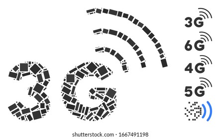 Dotted Mosaic based on 3G. Mosaic vector 3G is created with randomized rectangle items. Bonus icons are added.