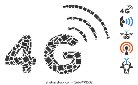 Dotted Mosaic based on 4G. Mosaic vector 4G is formed with scattered rectangular elements. Bonus icons are added.