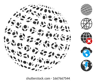 Dotted Mosaic based on abstract dotted sphere. Mosaic vector abstract dotted sphere is designed with randomized elliptic dots. Bonus icons are added.
