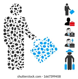 Dotted Mosaic based on account manager. Mosaic vector account manager is designed with random ellipse elements. Bonus icons are added.