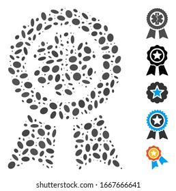Dotted Mosaic based on achievement medical seal. Mosaic vector achievement medical seal is formed with random elliptic dots. Bonus icons are added.