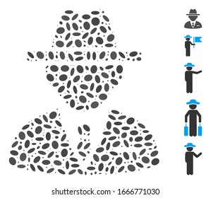 Dotted Mosaic based on agent. Mosaic vector agent is created with scattered oval dots. Bonus icons are added.
