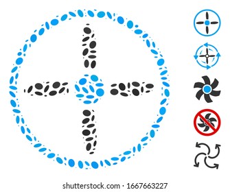 Dotted Mosaic based on air screw. Mosaic vector air screw is created with randomized elliptic items. Bonus icons are added.