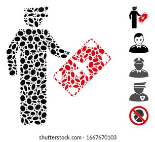 Dotted Mosaic based on air officer. Mosaic vector air officer is designed with random oval elements. Bonus icons are added.