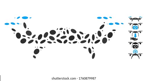 Dotted Mosaic based on air drone. Mosaic vector air drone is created with randomized elliptic dots. Bonus icons are added.