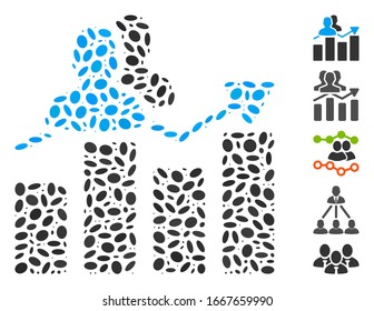 Dotted Mosaic based on audience graph. Mosaic vector audience graph is created with scattered elliptic dots. Bonus icons are added.