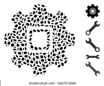 Dotted Mosaic based on automation. Mosaic vector automation is composed with scattered elliptic elements. Bonus icons are added.