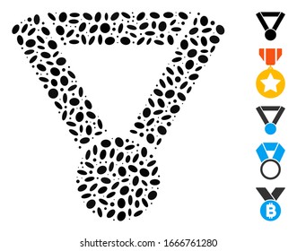 Dotted Mosaic based on award medal. Mosaic vector award medal is designed with randomized ellipse elements. Bonus icons are added.