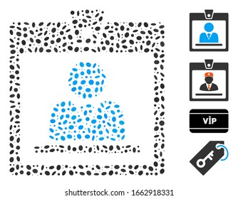 Dotted Mosaic basierend auf Abzeichen. Der Mosaik-Vektorillustration-Button wird mit randomisierten ovalen Flecken erstellt.