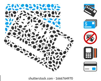 Dotted Mosaic based on bank cards. Mosaic vector bank cards is designed with random oval elements. Bonus icons are added.