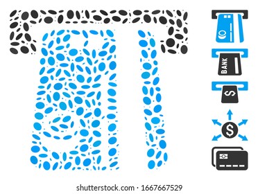 Dotted Mosaic basierend auf Bank ATM. Mosaik Vektorillustration Bank ATM ist mit randomisierten elliptischen Gegenständen gebildet. Bonussymbole werden hinzugefügt.