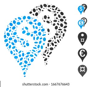 Dotted Mosaic based on bank map markers. Mosaic vector bank map markers is designed with scattered oval items. Bonus icons are added.