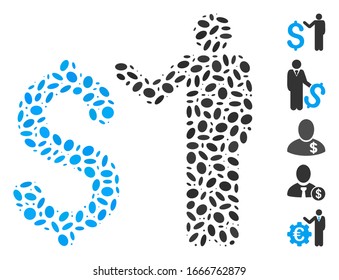 Dotted Mosaic based on banker. Mosaic vector banker is composed with scattered oval spots. Bonus icons are added.