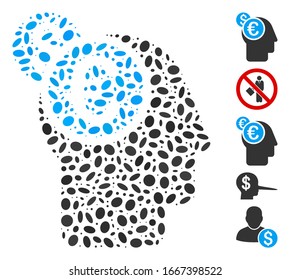 Dotted Mosaic based on banker. Mosaic vector banker is composed with randomized oval items. Bonus icons are added.