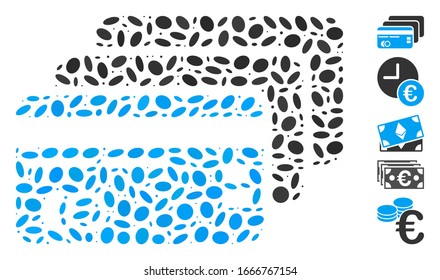 Dotted Mosaic based on banking cards. Mosaic vector banking cards is designed with random ellipse spots. Bonus icons are added.