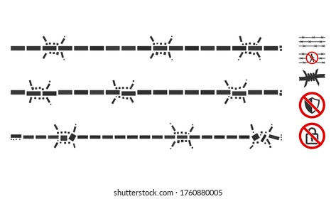 Dotted Mosaic based on barbwire fence. Mosaic vector barbwire fence is composed with random rectangular elements. Bonus icons are added.