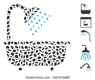 Dotted Mosaic based on bath shower. Mosaic vector bath shower is designed with scattered oval dots. Bonus icons are added.