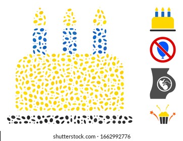 Dotted Mosaic based on birthday cake. Mosaic vector birthday cake is formed with randomized ellipse dots.