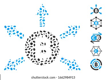 Dotted Mosaic based on Bitcoin emission. Mosaic vector Bitcoin emission is created with scattered elliptic elements.