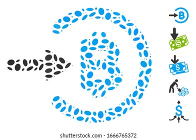 Dotted Mosaic based on Bitcoin income. Mosaic vector Bitcoin income is designed with randomized ellipse dots. Bonus icons are added.