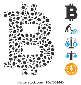 Dotted Mosaic basierend auf Bitcoin. Mosaik Vektorillustration Bitcoin wird mit zufälligen elliptischen Elementen erstellt. Bonussymbole werden hinzugefügt.