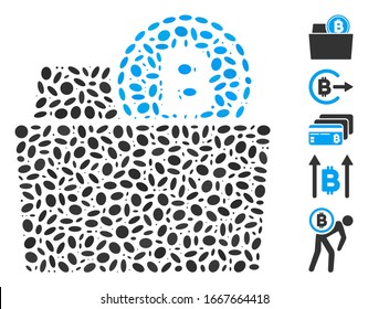 Dotted Mosaic based on Bitcoin folder. Mosaic vector Bitcoin folder is composed with randomized elliptic items. Bonus icons are added.