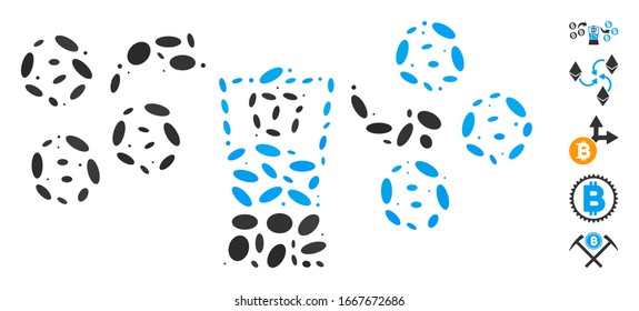 Dotted Mosaic based on Bitcoin mixer. Mosaic vector Bitcoin mixer is formed with random ellipse dots. Bonus icons are added.