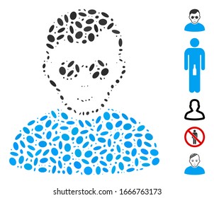 Dotted Mosaic based on blind man. Mosaic vector blind man is composed with scattered elliptic elements. Bonus icons are added.