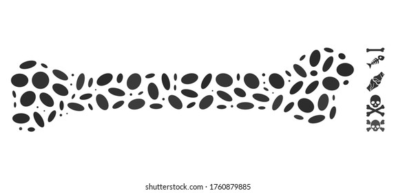 Dotted Mosaic based on bone. Mosaic vector bone is created with scattered ellipse dots. Bonus icons are added.