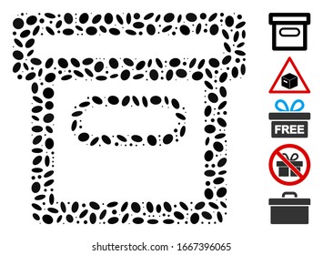 Dotted Mosaic based on box. Mosaic vector box is created with random ellipse dots. Bonus icons are added.