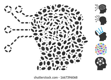Dotted Mosaic based on brain computer connection. Mosaic vector brain computer connection is created with random ellipse elements. Bonus icons are added.