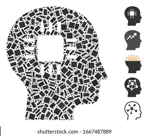 Dotted Mosaic based on brain processor. Mosaic vector brain processor is formed with random rectangle dots. Bonus icons are added.