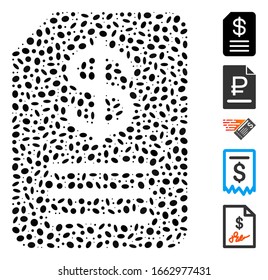 Dotted Mosaic based on budget invoice. Mosaic vector budget invoice is formed with randomized ellipse elements.