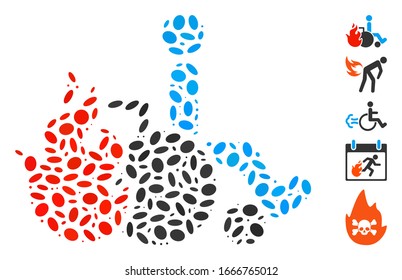 Dotted Mosaic based on burn patient. Mosaic vector burn patient is formed with randomized ellipse spots. Bonus icons are added.