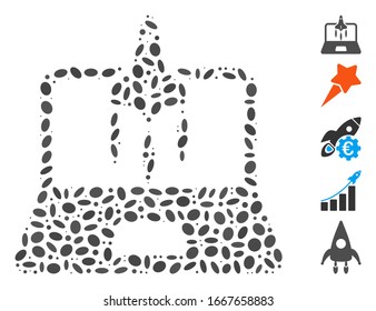 Dotted Mosaic based on business startup. Mosaic vector business startup is formed with scattered ellipse spots. Bonus icons are added.
