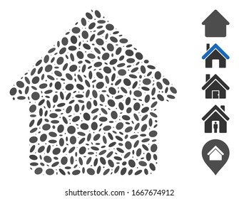 Dotted Mosaic based on cabin. Mosaic vector cabin is formed with randomized ellipse items. Bonus icons are added.