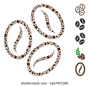 Dotted Mosaic based on cacao beans. Mosaic vector cacao beans is created with randomized rectangular dots. Bonus icons are added.