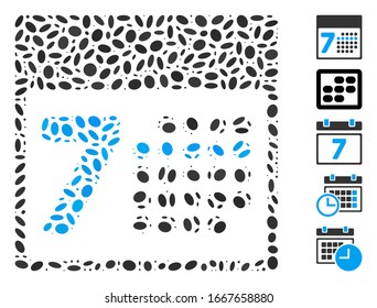 Mosaico trazado basado en la semana del calendario. La semana del calendario vectorial mosaico se compone de puntos ovales aleatorizados. Se agregan iconos de bonificación.