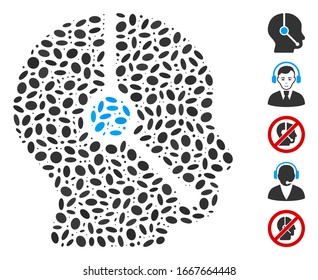 Dotted Mosaic based on call center operator. Mosaic vector call center operator is composed with random ellipse elements. Bonus icons are added.