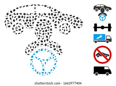 Dotted Mosaic basierend auf Autofahrer. Mosaik Vektorillustration Autofahrer besteht aus verstreuten ovalen Punkten.