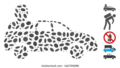 Dotted Mosaic based on car passenger. Mosaic vector car passenger is designed with random oval spots. Bonus icons are added.