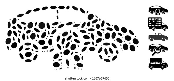 Dotted Mosaic based on car owner. Mosaic vector car owner is formed with scattered oval dots. Bonus icons are added.