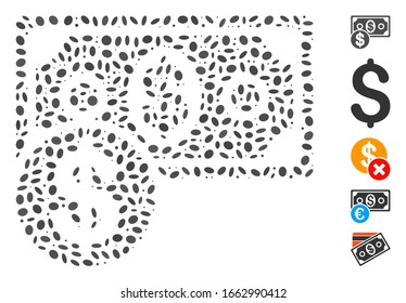 Dotted Mosaic based on cash. Mosaic vector cash is composed with random elliptic elements.