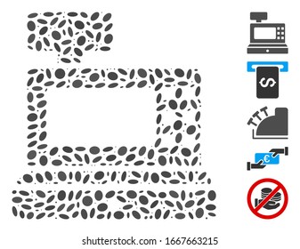 Dotted Mosaic based on cash machine. Mosaic vector cash machine is formed with scattered elliptic spots. Bonus icons are added.