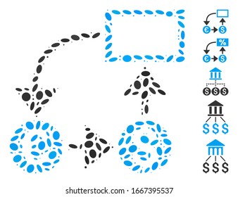 Dotted Mosaic based on cashflow. Mosaic vector cashflow is formed with randomized oval items. Bonus icons are added.